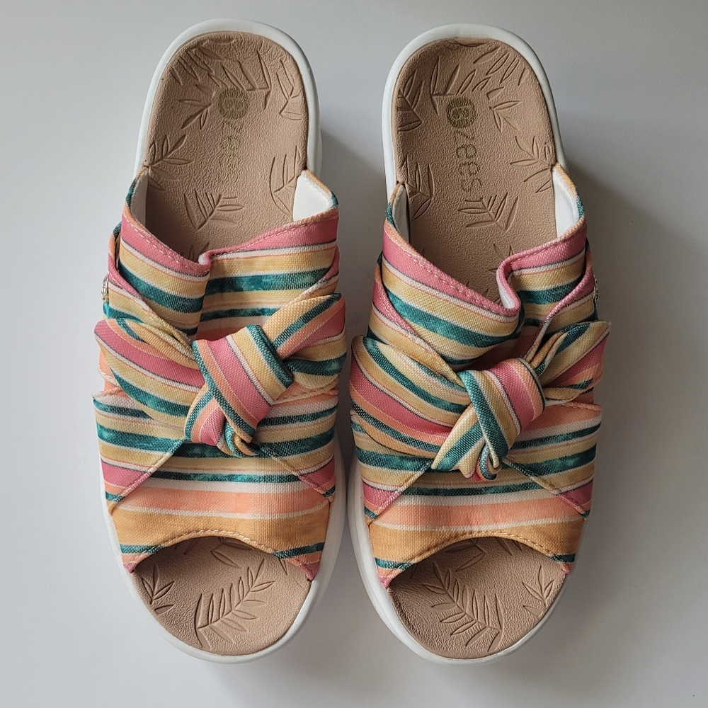 BZEES SMILE Women's Multi-colored Wedge Slide Sandals Size 6.5M
